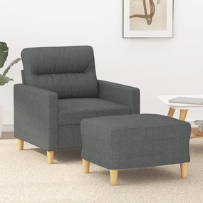 vidaXL Fotoliu canapea cu taburet, gri închis, 60 cm, textil