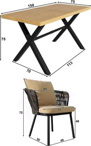 Set modern de luat masă pentru grădină, 6‑piese, pentru 6 persoane, Kaki+Culoare naturală