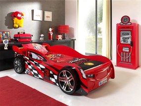 Set Cameră Auto pentru Copii: Pat Mașină de Curse NIGHT SPEEDER și Dulap Benzinărie, 2 Piese, Roșu (MDF) – Vipack