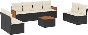 vidaXL Set mobilier de grădină cu perne, 9 piese, negru, poliratan