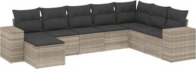 vidaXL Set mobilier de grădină cu perne, 8 piese gri deschis poliratan