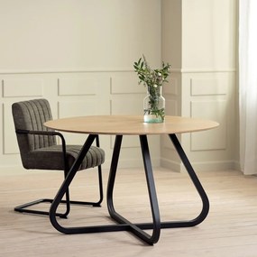 Masă de dining în culoare naturală rotundă cu blat cu aspect de lemn de stejar ø 120 cm Cesura – Unique Furniture