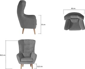 Fotoliu lemn masiv Sixty Matt Velvet 63, 85 × 90 × 103 cm