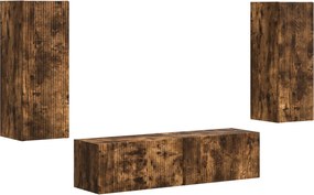vidaXL Set comodă TV Pe perete 2 pcs Stejar fumuriu Lemn compozit