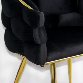 Scaun living negru din catifea cu picioare aurii BUC 251