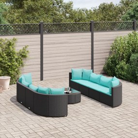 3308428 vidaXL Set mobilier de grădină cu perne, 9 piese, negru, poliratan