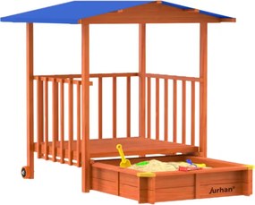 Groapa cu nisip cu verandă SUNNY, 130x130x143cm, maro/albastră Jurhan
