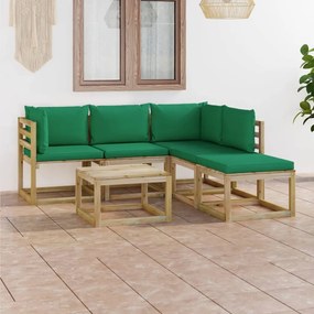 Set mobilier de gradina cu perne verzi, 6 piese