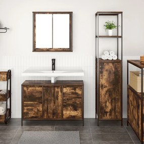 vidaXL Set de mobilier pentru baie cu ușă 2 pcs Stejar afumat și Negru