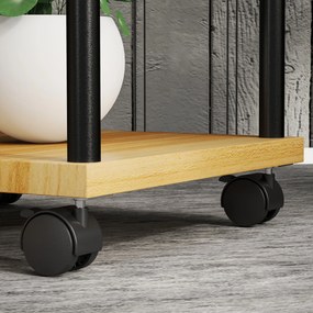 Outsunny Suport pentru Plante cu 5 Niveluri pentru Interior și Exterior, Etajeră cu 4 Roți din Oțel și Lemn, Lemn Natural | Aosom Romania