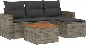 vidaXL Set canapea de grădină cu perne, 5 piese, gri, poliratan