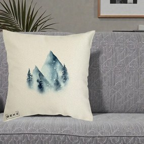 Perna Decorativa Munti Inzapeziti Acuarela Indigo, 40x40 cm, Ecru, Husa Detasabila, Perna Inclusa, BEKZ®