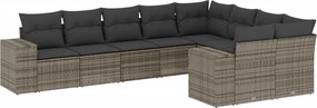 vidaXL Set canapele de grădină, 9 piese, cu perne, gri, poliratan