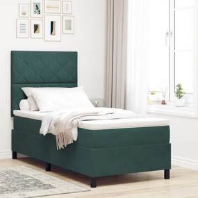 vidaXL Pat box spring cu saltea, verde închis, single, catifea