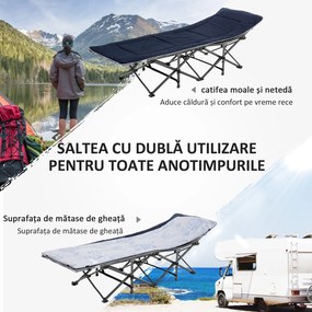 Pat pliabil de camping Outsunny, cu saltea, perna si husa de transport, 188x64.5x53cm, albastru | Aosom Romania