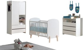 Set KIDDY este format dintr-un Pat copii pentru copii (60x120), comodă cu 3 sertare cu schimbător și Dulap camera copii cu 2 uși.