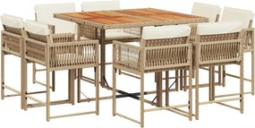 vidaXL Set de masă pentru grădină, 9 piese, cu perne, bej, poliratan
