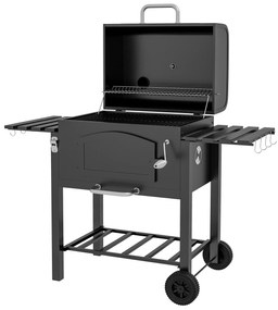 Outsunny Charcoal BBQ Grill and Smoker Combo w/ Adjustable Height, Folding Shelves, Thermometer, and Wheels | Aosom Romania