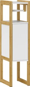 HOMCOM Mobilier de Baie cu Suport pentru Hârtie Igienică, Dulap și Raft, Dulap Compact din Bambus, 20x33x80 cm, Alb | Aosom Romania