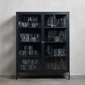 Vitrină Unique Furniture Carmel, înălțime 140 cm, negru
