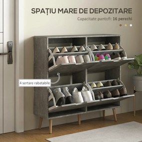 HOMCOM Pantofar cu 4 Sertare Rabatabile pe 2 Niveluri pentru 16 Perechi de Pantofi, 95x26x95 cm, Gri | Aosom Romania