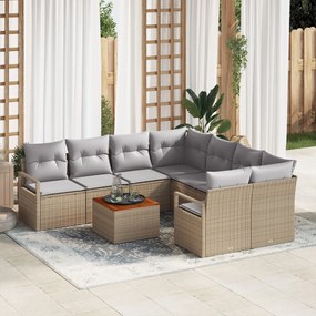 vidaXL Set canapea grădină 9 piese cu perne, bej, ratan sintetic, lemn de acacia