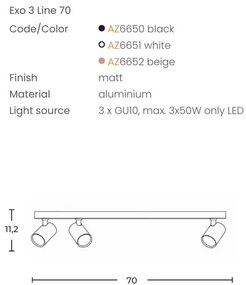 Plafoniera liniara neagra cu 3 spoturi EXO 3, 70cm
