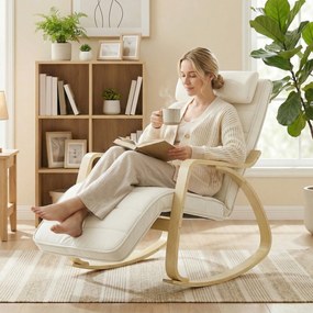 HOMCOM Scaun balansoar cu masaj, încălzire, tetieră &amp; suport pentru picioare, tapițerie catifea, scaun relax, crem-alb | Aosom Romania