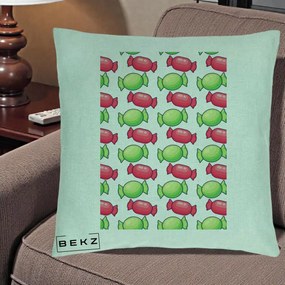 Perna Decorativa Bomboane Craciun Pattern, 40x40 cm, Verde Menta, Husa Detasabila, Perna Inclusa, BEKZ®