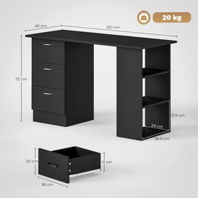 HOMCOM Birou de Calculator Modern, Masa de Lucru cu 3 Sertare și Raft pentru Depozitare, Design Elegant, Negru | Aosom Romania