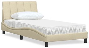 vidaXL Pat cu saltea, crem, 100x200 cm, textil