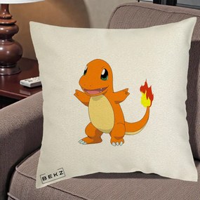 Perna Personalizata Charmander Pokemon, 40x40 cm, Ecru, Husa Detasabila, Perna Inclusa, BEKZ®