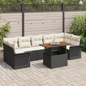 vidaXL Set de canapea pentru grădină, 8 piese cu perne, negru, rattan poli, acacia