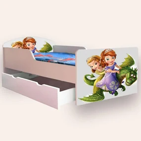 Patut copii de gradinita cu Sofia 2 Mic 2-6 ani 130x60 cm varianta cu sertar si saltea SafeNest CMG51886633582932