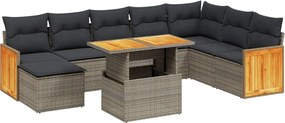 vidaXL Set canapele de grădină, 9 piese, cu perne, gri, poliratan