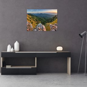 Tablou pe sticlă - Peisaj montan (70x50 cm)