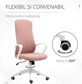 Vinsetto Scaun de birou ergonomic și căptușit, cu înălțime ajustabilă și balans, 62x56x110-119,5 cm, roz | Aosom Romania