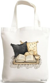 Sacosa de Panza pentru Cumparaturi, Geanta Tote, model Books 20 38 x 34.5 cm, Alba, BEKZ®