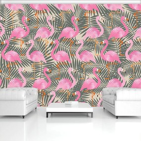 Fototapet - Flamingo - roz spre gri (254x184 cm)