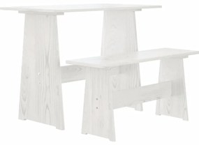 Masa de bucatarie cu banca, alb, lemn masiv de pin 1, Alb