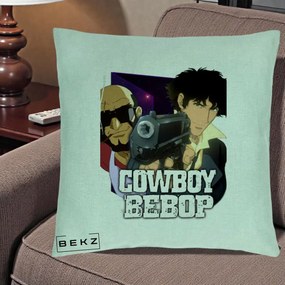 Perna Personalizata Cowboy Bebop Spike si Jet Poster, 40x40 cm, Verde Menta, Husa Detasabila, Perna Inclusa, BEKZ®