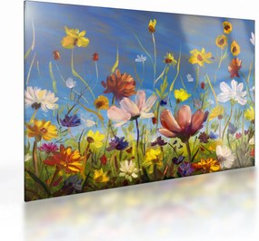 Tablou pe sticlă cu luncă înflorită (70x50 cm)