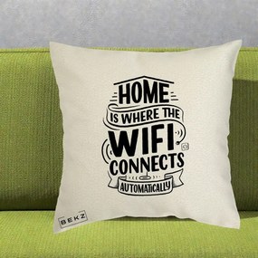 Perna Decorativa Home Is Where WiFi Connects, 40x40 cm, Ecru, Husa Detasabila, Perna Inclusa, BEKZ®