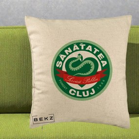 Perna Personalizata Sanatatea Cluj Servicii Publice 1986, 40x40 cm, Bej, Husa Detasabila, Perna Inclusa, BEKZ®