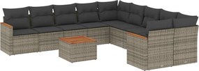 vidaXL Set canapele de grădină cu perne, 11 piese, gri, poliratan