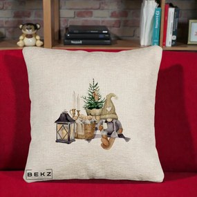 Perna Decorativa Gnom Scandinav cu Felinar, 40x40 cm, Bej Canapea, Husa Detasabila, Perna Inclusa, BEKZ®