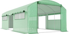 Outsunny Seră Tunel cu 3 Uși Rulante, 6 Ferestre, Țăruși și Frânghii, Seră de Grădină din Oțel Galvanizat, 6x3x2 m, Verde | Aosom Romania