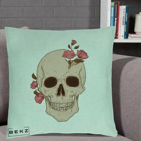 Perna Decorativa Craniu Floral Gothic, 40x40 cm, Verde Menta, Husa Detasabila, Perna Inclusa, BEKZ®