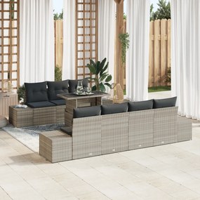 vidaXL Set de canapea pentru grădină, 8 piese, cu perne, gri deschis, rattan sintetic
