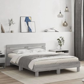 vidaXL Cadru de pat cu tăblie și LED, gri sonoma, 140x200 cm